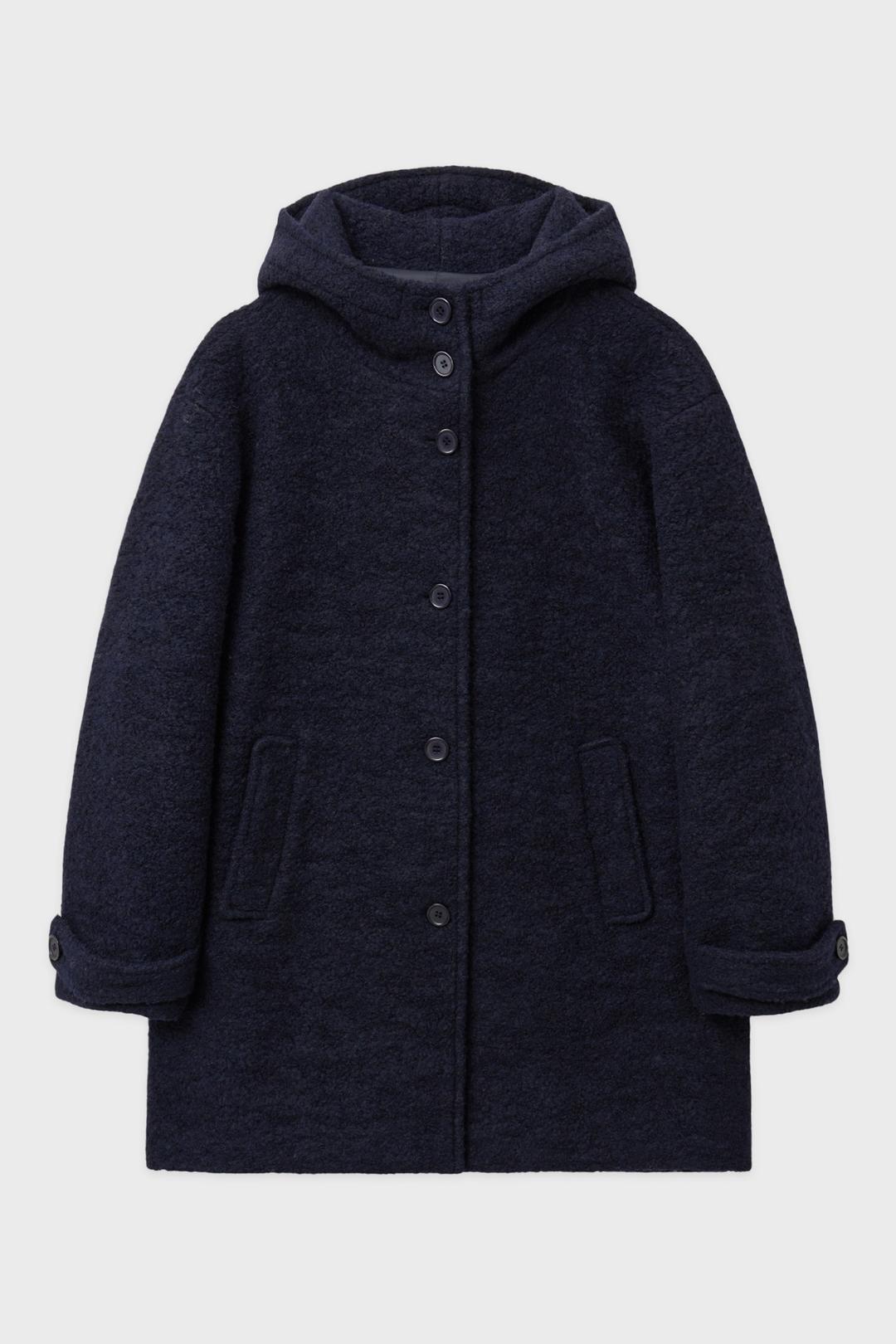 Loose-Fit Hoodie Wool Half Coat (Navy)