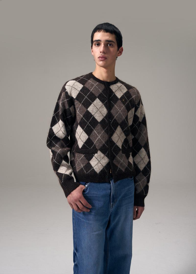 M ARGYLE MOHAIR KNIT CARDIGAN - BROWN