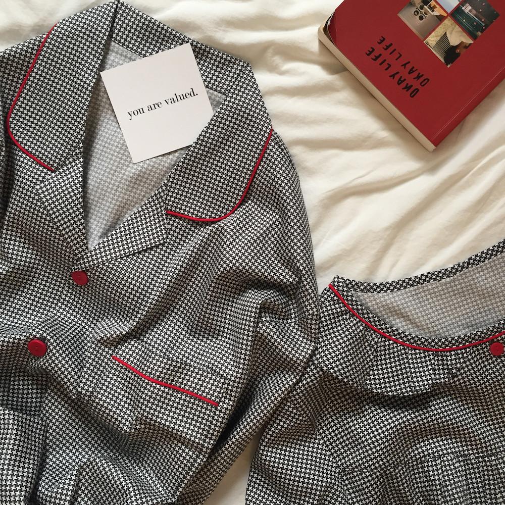 ❤️촉감만족❤️피치기모 잠옷세트 커플 파자마 홈웨어 원피스 체크 수면바지