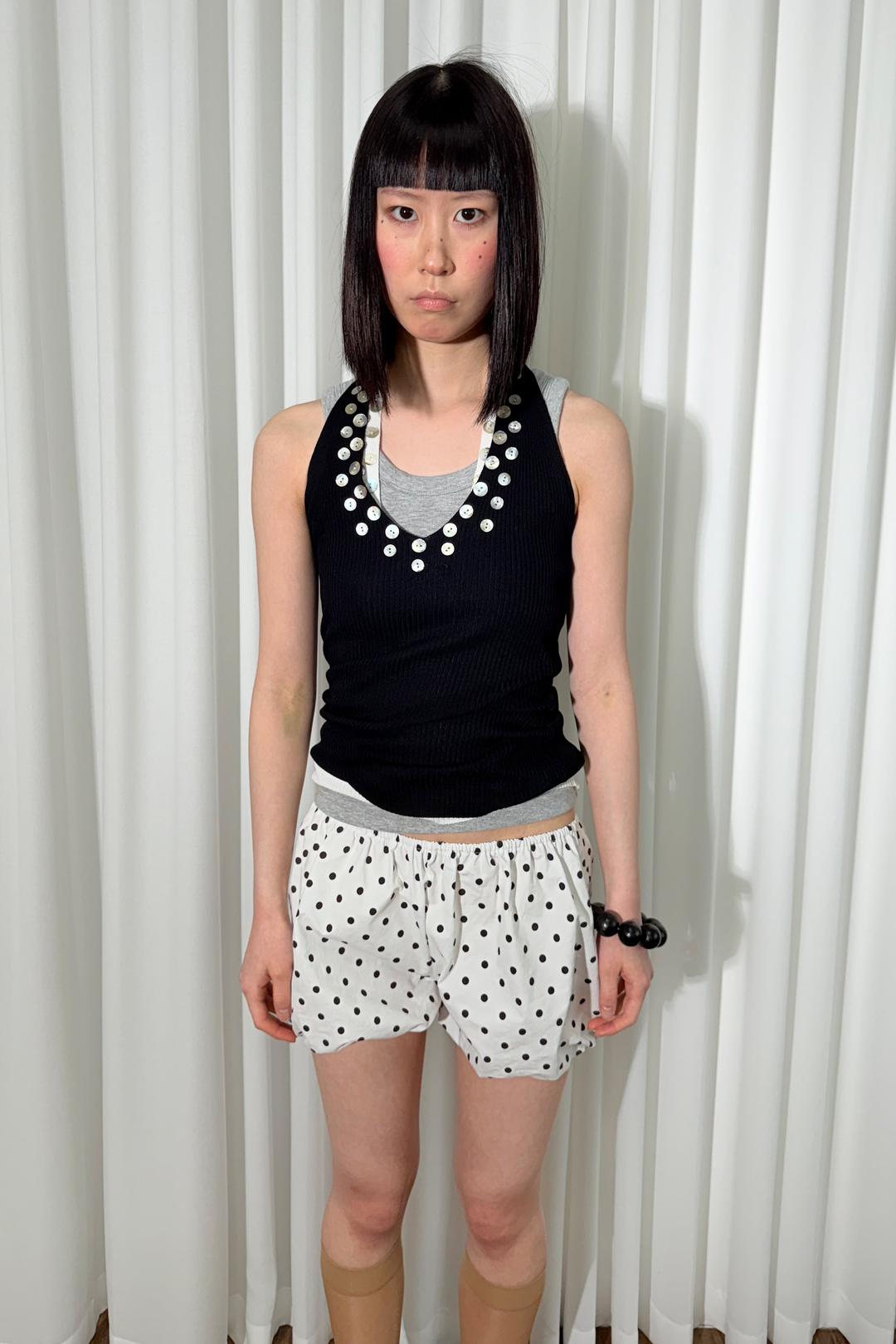 127. Pearl button Halter Knit Top,  Black