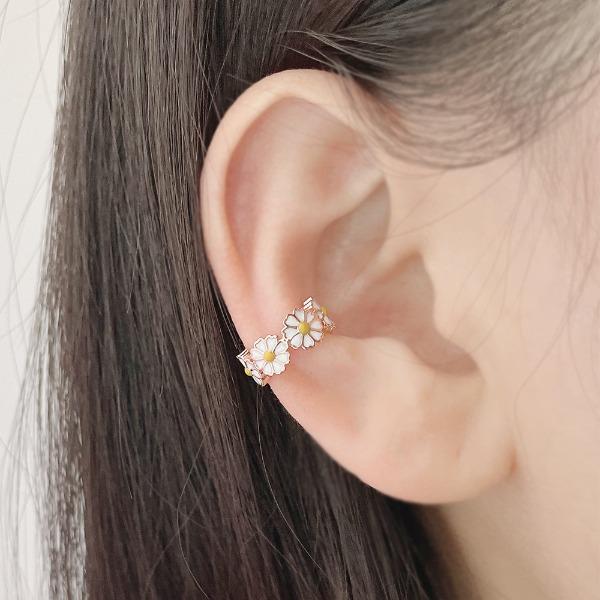 쑤블링 이어커프) 로즈골드 화이트 꽃 링 귀찌 귀걸이