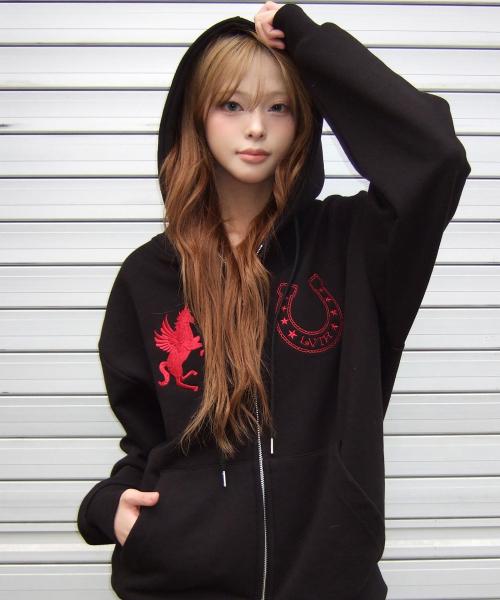 EL UNICORN HOOD ZIP UP(BLACK)