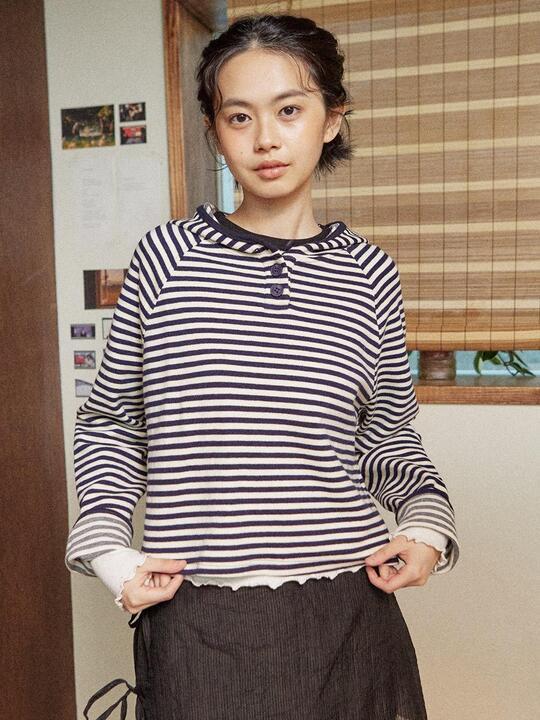 W LAYERED HOOD T-SHIRT [STRIPE]