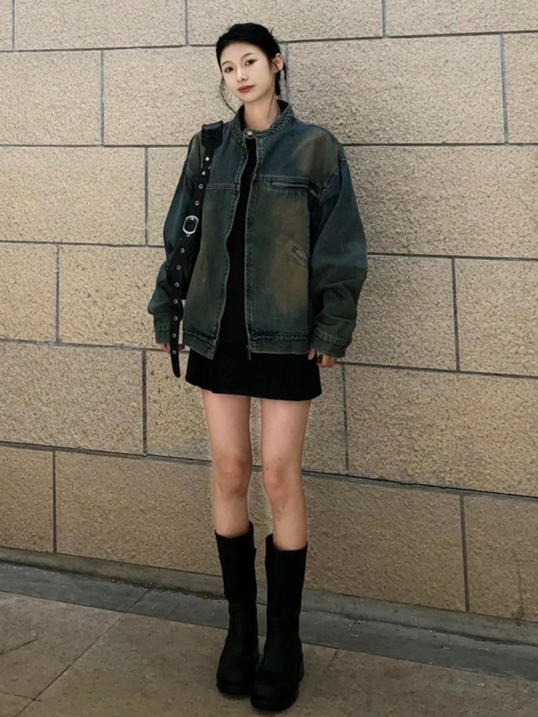 하이 스트리트 레트로 씻은 고민 데님 코트 여성 봄과 가을 디자인 감각 틈새 느슨한 미국 올 매치 재킷 탑