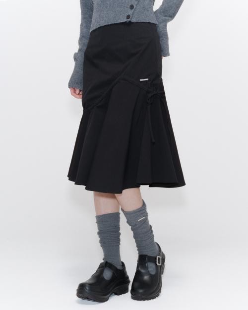 Shirring ruffle midi skirt BLACK