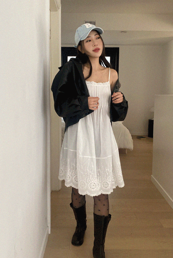 언니살롱 [55-88]끈조절 핀턱 레이스 원피스(3color)