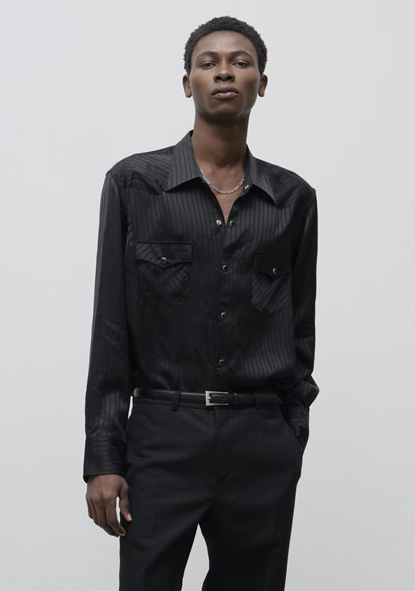 (세비지) Stripe Western Shirt - Black