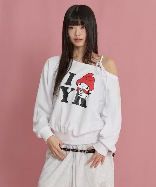 마이멜로디 YK 오프숄더 맨투맨 화이트