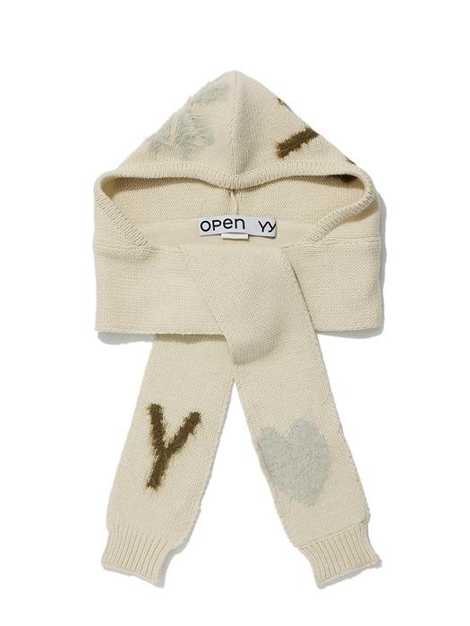 SHAGGY JACQUARD HOODED SCARF, CREAM