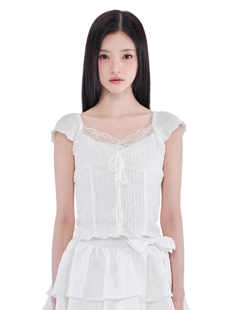 Jacquard Gathered Top (Ivory)