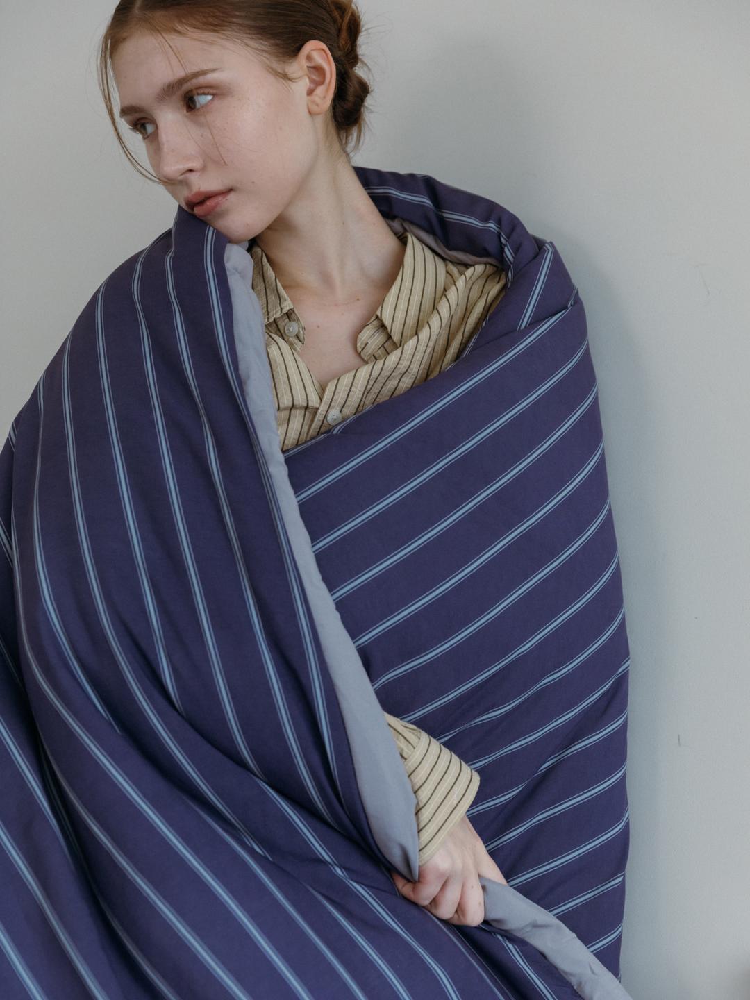 네이비 스트라이프 모달 옥수수솜 무봉제 차렵이불