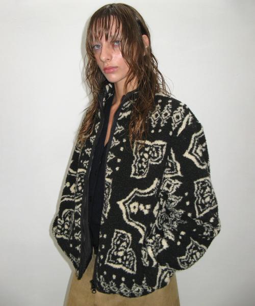 Paisley Fleece Zip-up, BLACK