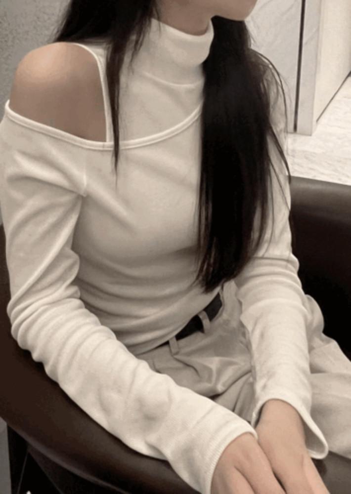 트임 반목 절개 오프숄더 가을 겨울 골지 티셔츠 투피스 세트