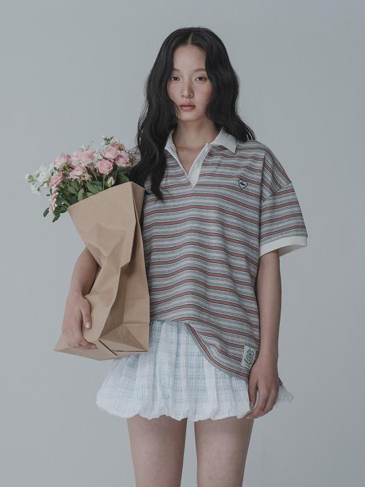 HEART RUGBY COLLAR TSHIRT_GRAY