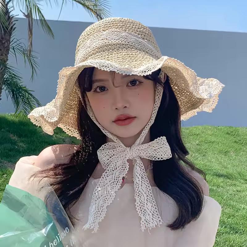 여성 태양 모자 와이드 대형 브림 비치 모자 여성 여름 밀짚 모자 접이식 태양 모자 Chapeau Femme Beach UV Protection Cap