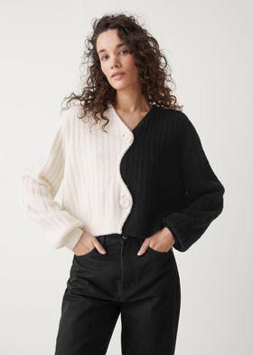 컬러 블록 니트 가디건