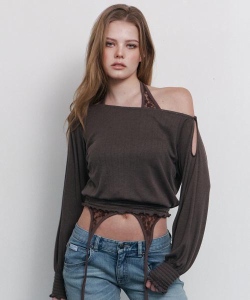 Ian Unbal Smocked Long sleeve Top (Mocha)