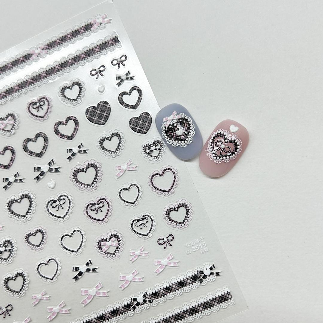큐티 레이스 체크 하트 네일스티커 to3515
