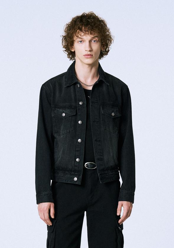 (세비지) Denim Trucker Jacket - Washed Black