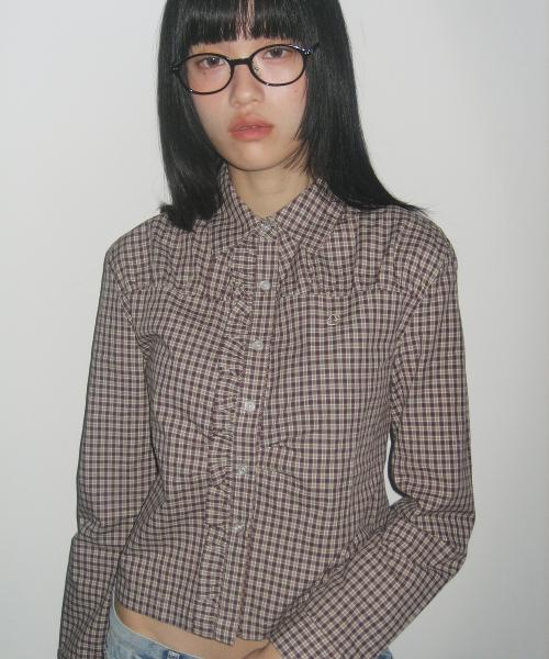 미들 체크 세미피티드 버튼 스냅 포켓 레귤러 핏 셔츠_2COLOR