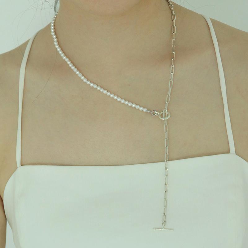 투 웨이 체인 진주 목걸이