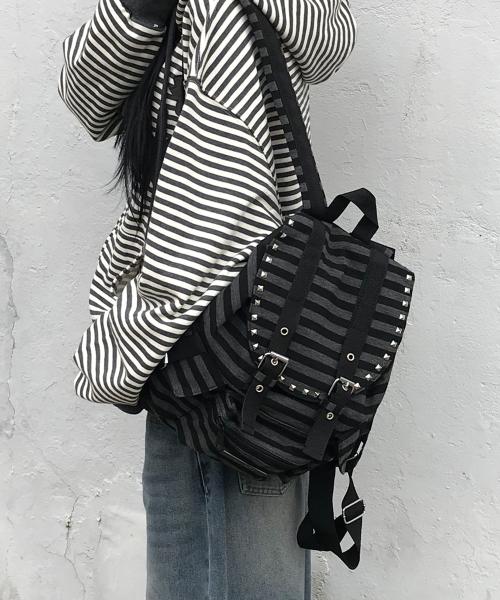 스트라이프 스터드 포켓 백팩 (2 Color)