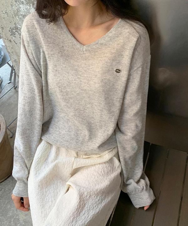 모어라운드 🎬 시아몬 린넨 브이넥 팬던트 긴팔 니트 -6color (데일리룩/여름니트/가을니트/간절기니트/린넨니트/브이넥니트)