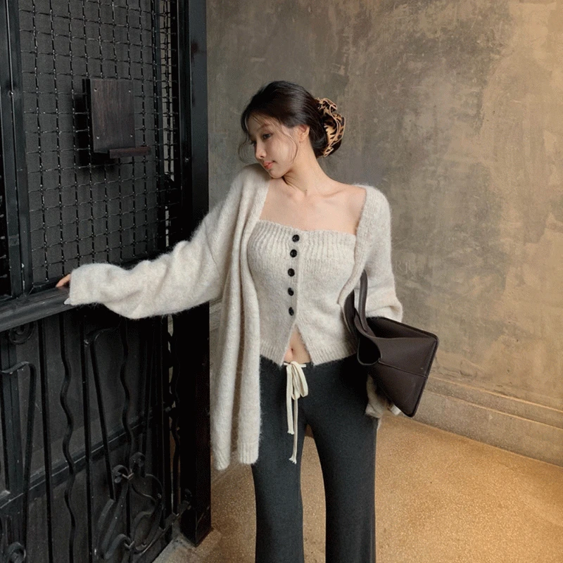 룩미 니트탑+롱가디건set