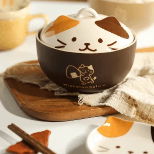 (1+1할인) 미야옹 덮밥그릇 600ml 세라믹 집들이선물 샐러드 과일접시 요리 주방용품 인테리어소품 접시 주방용품 도자기 일식 일본감성