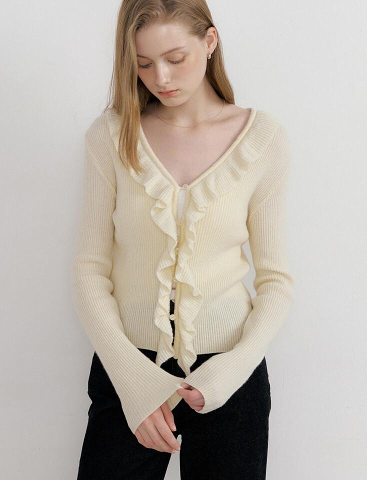 comos 1582 ruffle knit cardigan (ivory)