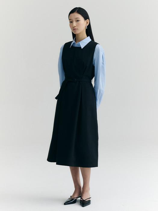 Belted Layered Pintuck Dress