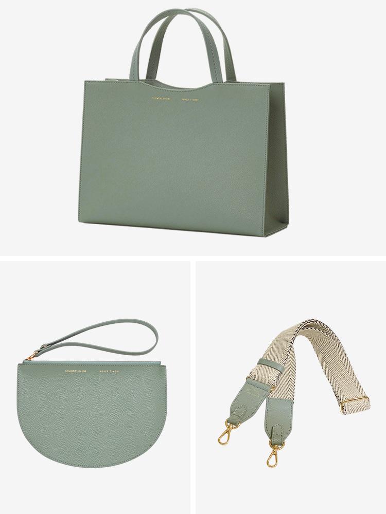 [세트] 깃털백 점보+하프문파우치+웨빙와이드스트랩 - Moss Green