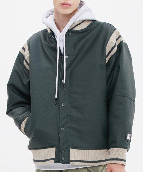 숄더라인 바시티 자켓_그린