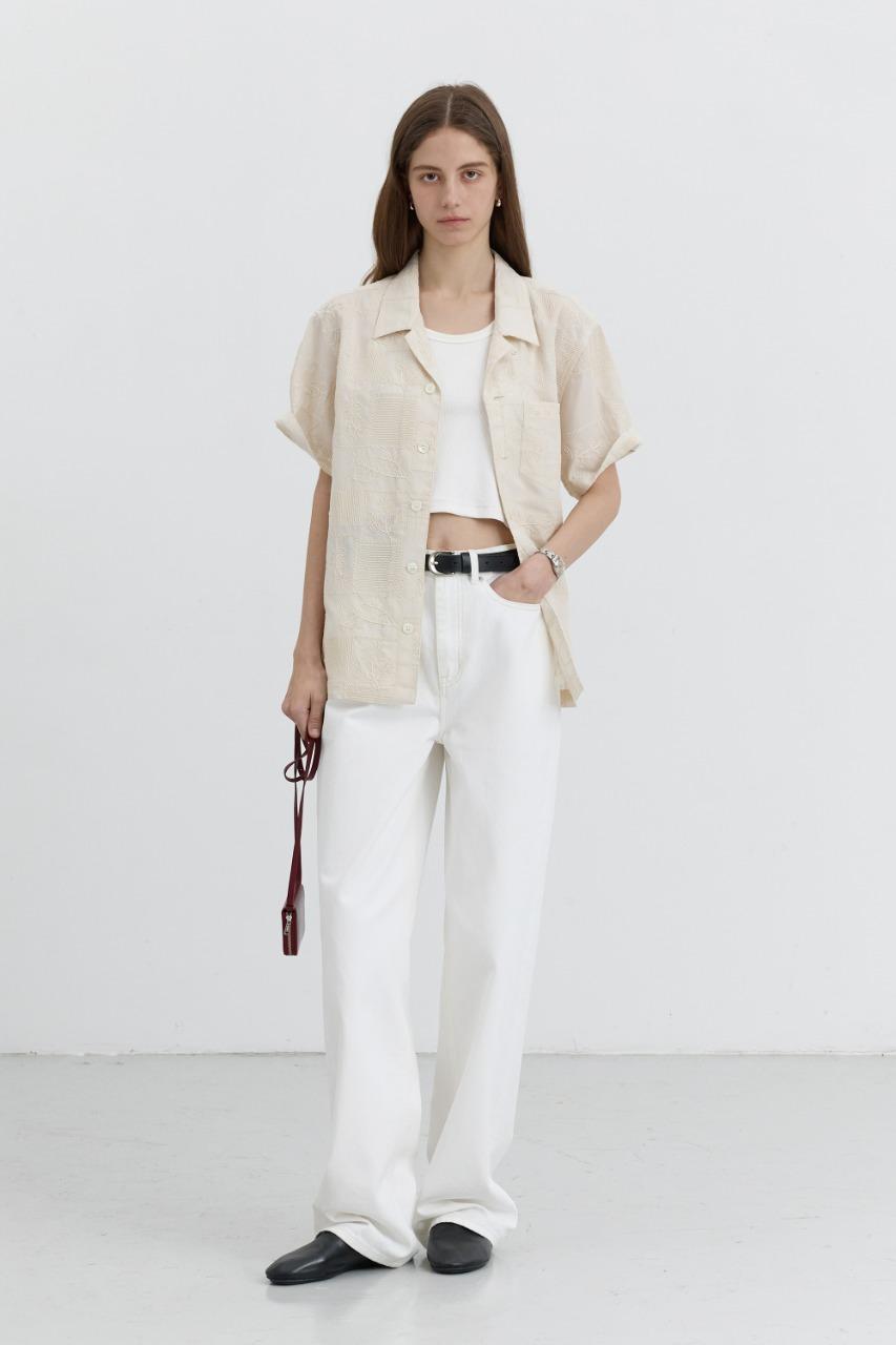 UNISEX ORGANIC CRAFTED OPEN COLLAR SHIRT CREAM