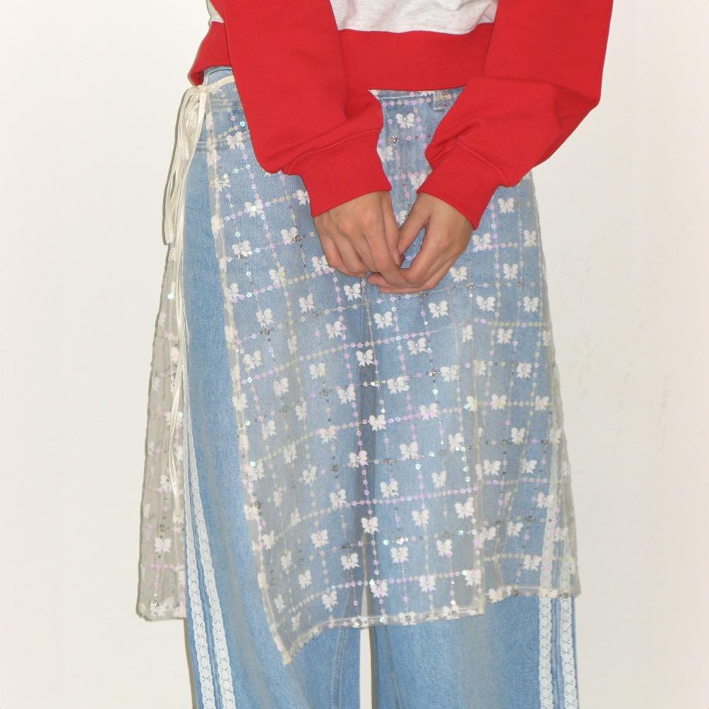 RIBBON PATTERN SPANGLE LAYERED WRAP SKIRT
