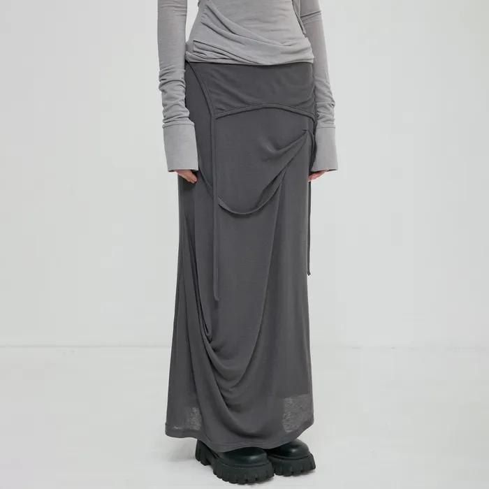 Asymmetrical Draped Long Skirt (FL-263_Dark Gray)