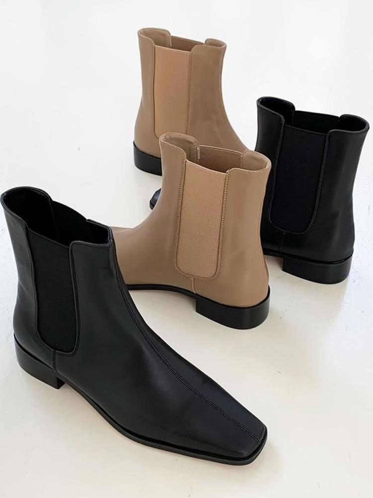 세미 스퀘어 절개 슬림 심플 숏 첼시 부츠 3cm