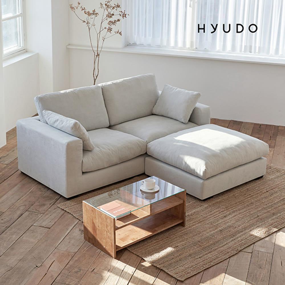 휴도 시월의 동백 1940 구스 아쿠아 패브릭 3인 소파+스툴 소파세트 방수소파 푹신한소파 화이트소파