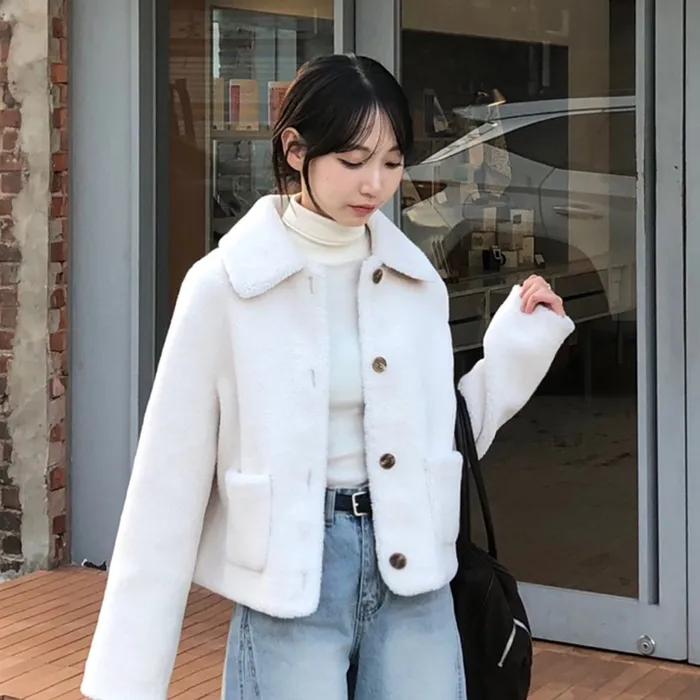 우든 싱글 무스탕 자켓 (화이트&카멜)