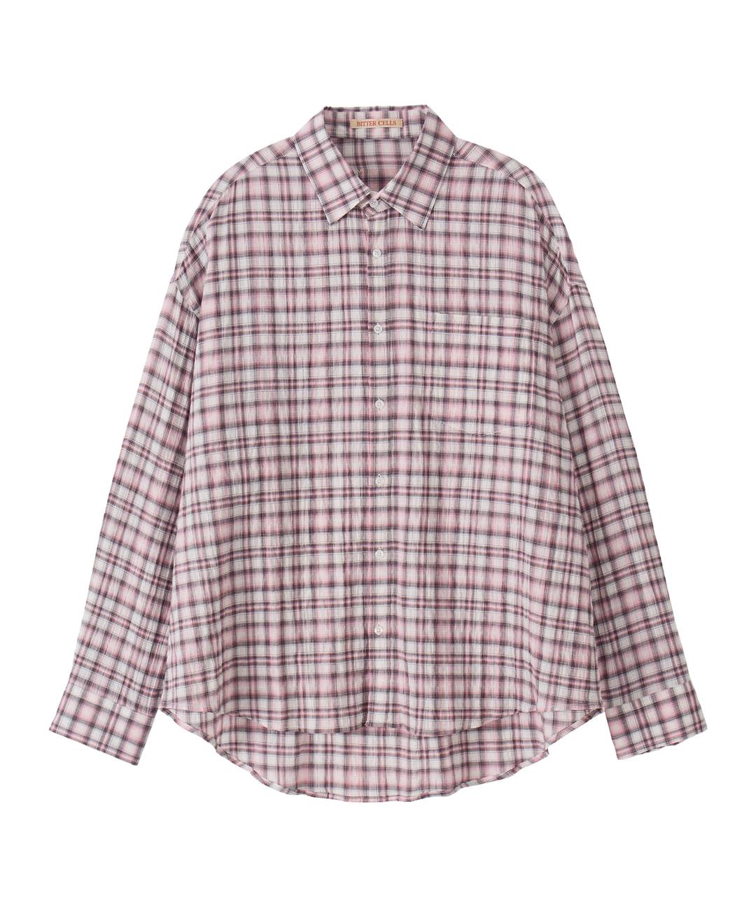 Oversized Blurry Check Shirt-Pink