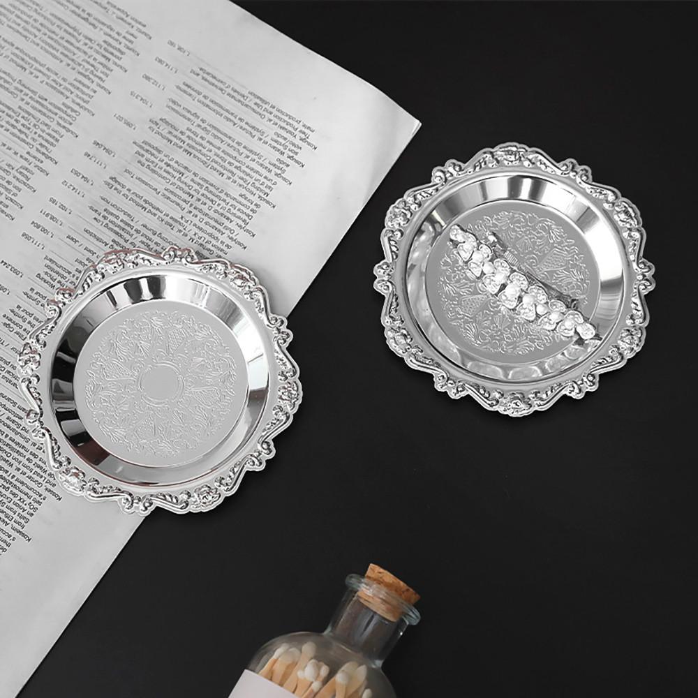 스텐 철제 미니 스테인레스 예쁜 빈티지 쟁반 은 실버 트레이 원형 10CM 문양있음