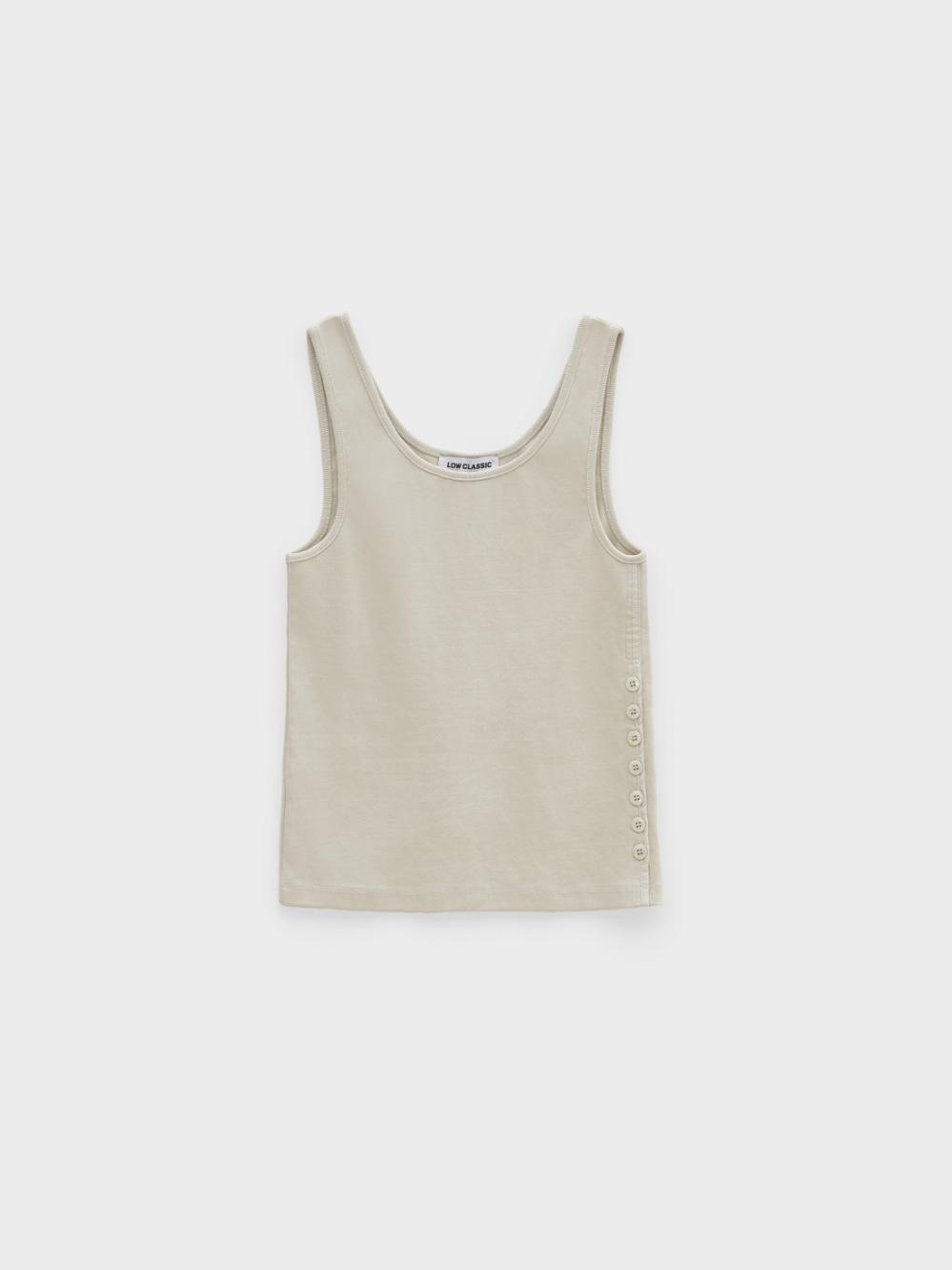 Side Button Sleeveless Top_Greish Beige