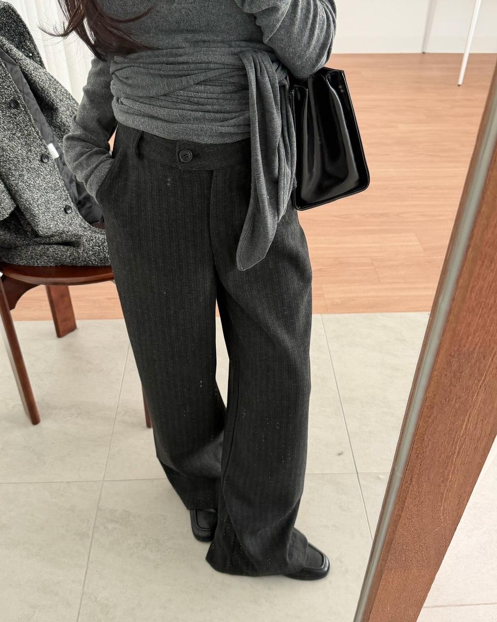 유인어스 후너 여성 겨울 하객룩 출근룩 오피스룩 하이웨스트 스트라이프 롱 슬랙스 팬츠