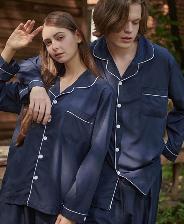 시즌오프 / 마일드 실크라인 긴팔 커플 잠옷 세트 2colors