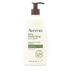 Aveeno Daily Moisturizing Body Lotion, Body Lotion for Dry Skin with Prebiotic Oat, Paraben Free, Fragrance Free, Non-Greasy, Non-Comedogenic Moisturizer, 18 FL OZ
