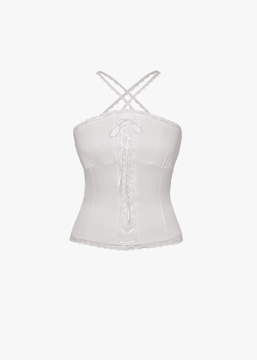 실크 코르셋 홀터 탑 화이트