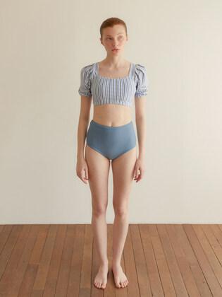 PUFF SLEEVE BIKINI TOP - BLUE