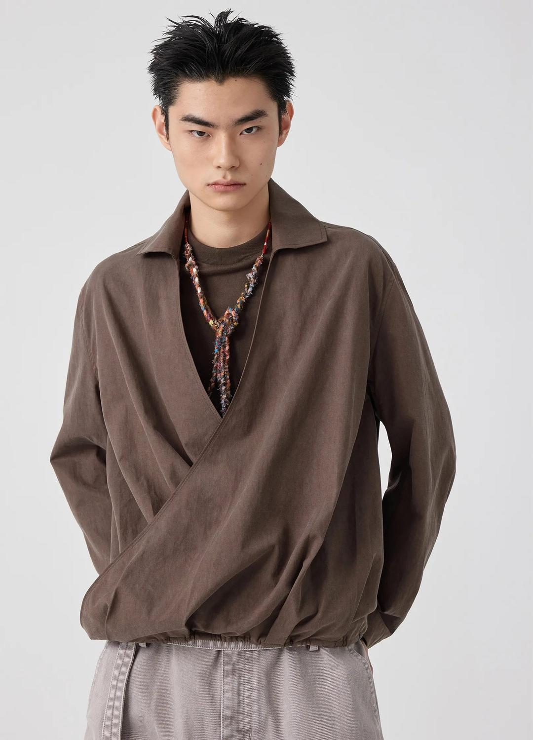 Slant Placket Shirt - S / Almond