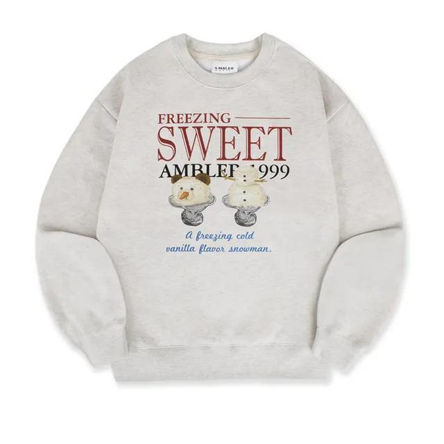 엠블러 남여공용 Vanilla flavor snowman 맨투맨 티셔츠 AMM1209 (오트밀)