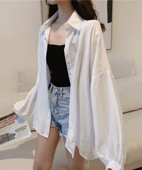 모어라벨 시스루 퍼프 썸머 셔츠 블라우스